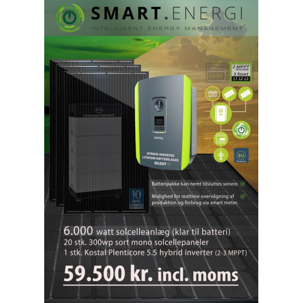 6,2 kW solcellepakke Excl batteripakke og montage